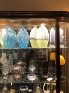 Pair of Vases in Murano Light Green and White Color, 1970, Italian