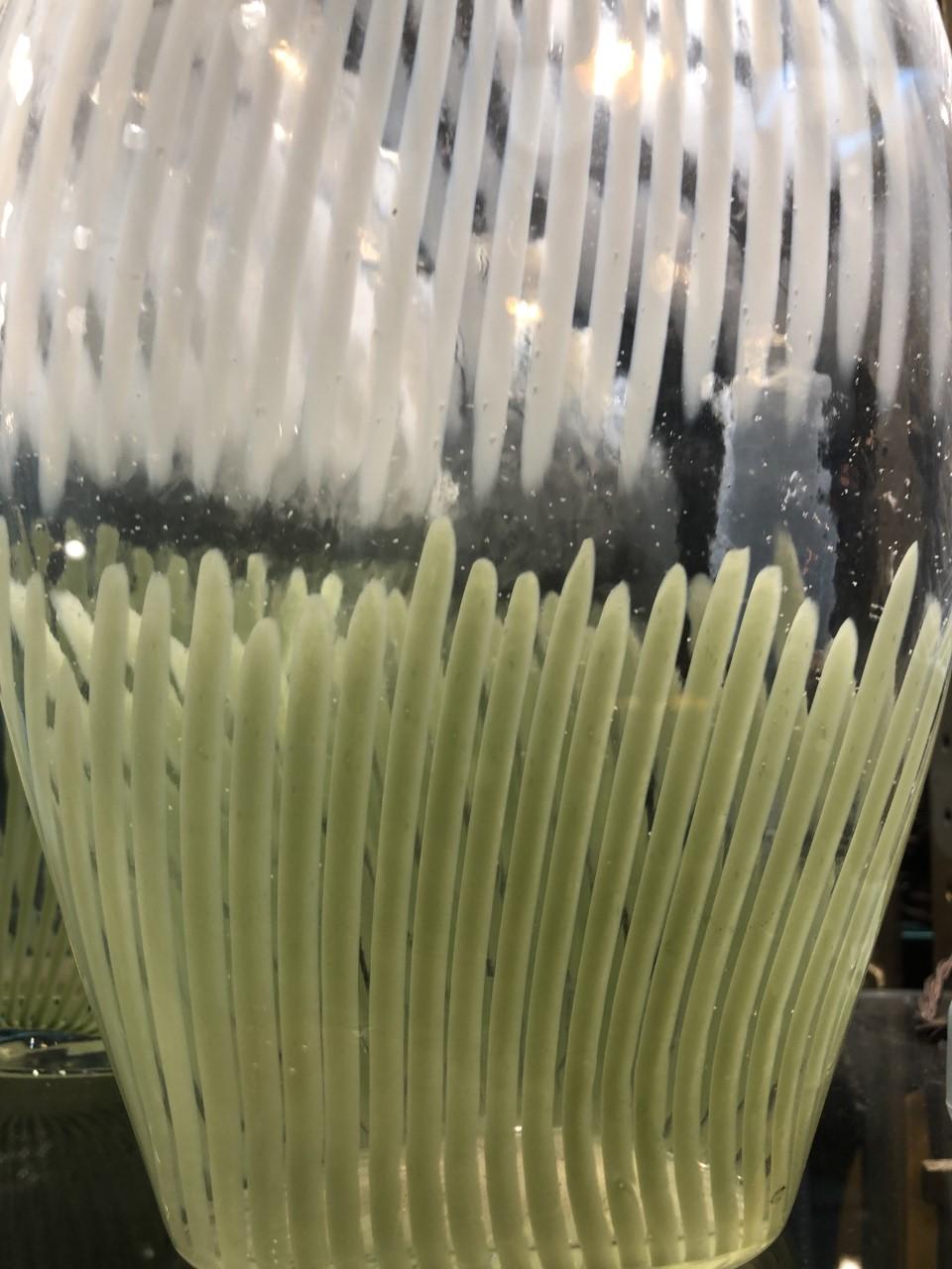 Murano Glass Pair of Vases in Murano Light Green and White Color, 1970, Italian For Sale