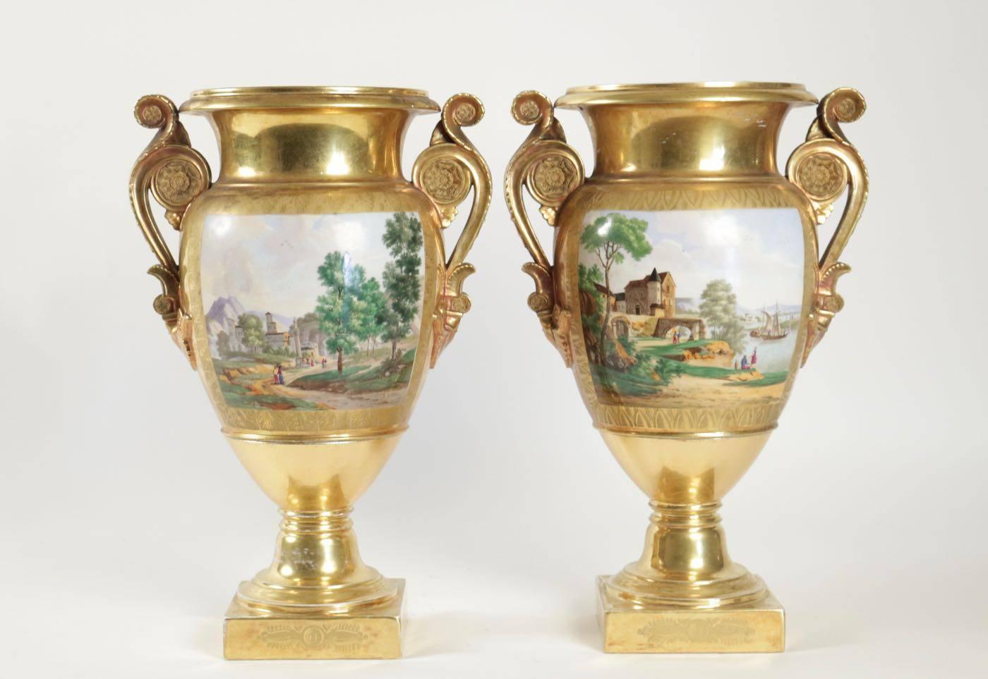 Mid-19th Century Pair of Vases in Old Paris Porcelain, Period Charles X