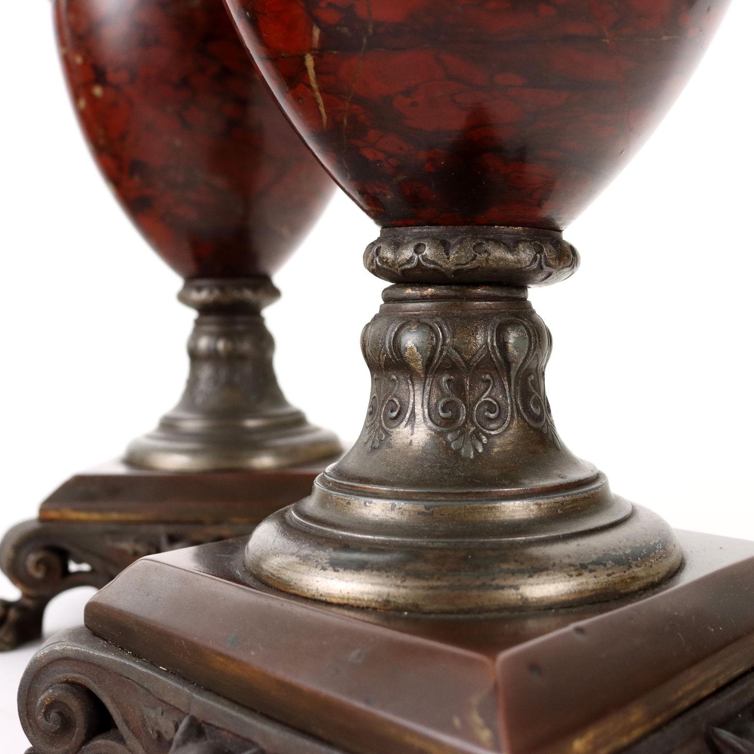 Pair of Vases in Rouge Griotte Marble, France, Late 1800s 1