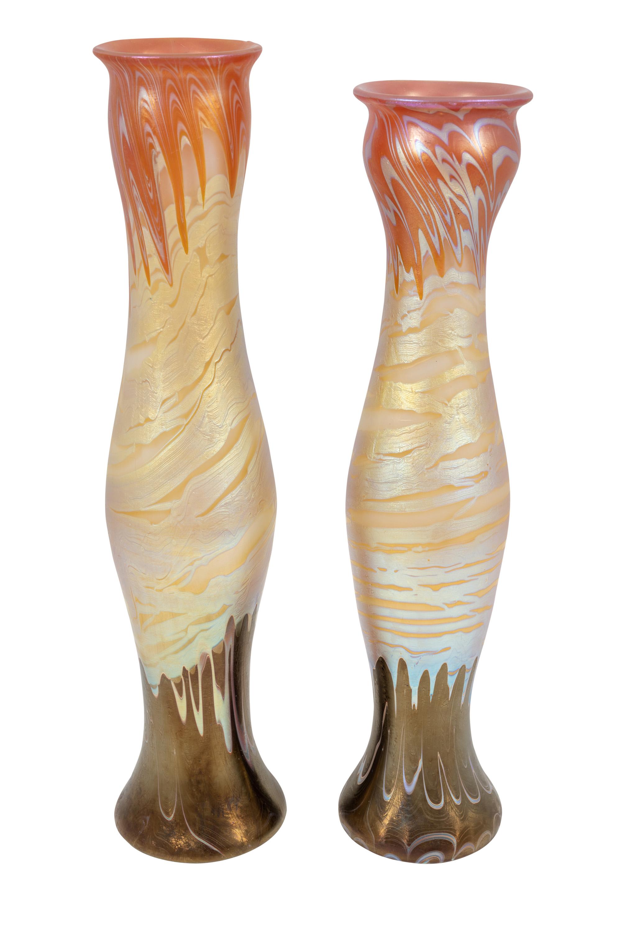 Austrian Pair of Vases Loetz PG 358 circa 1900 Bohemian Glass Art Nouveau For Sale