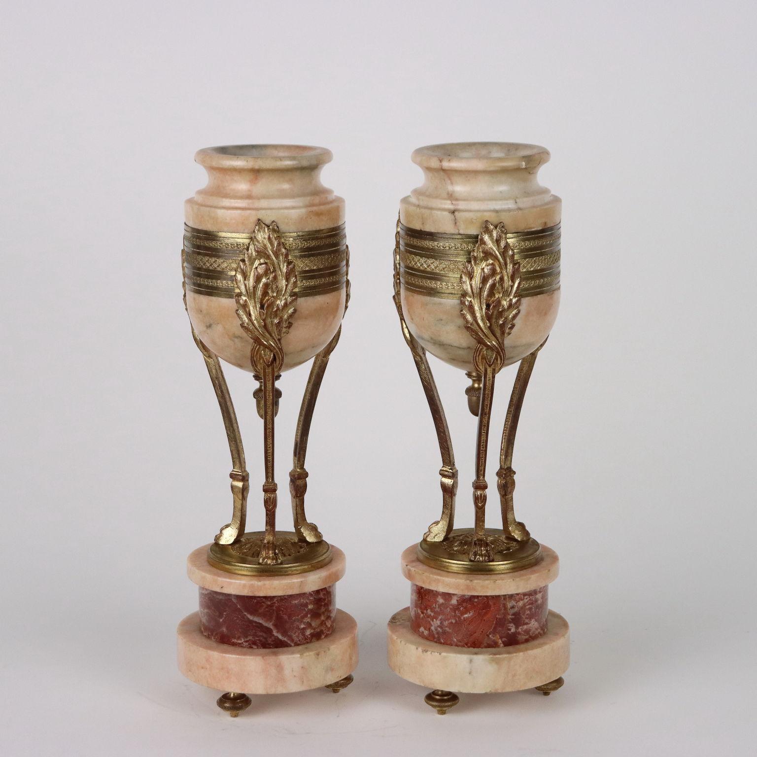 Bronze Pair of Vases Marble Italy XIX-XX Century