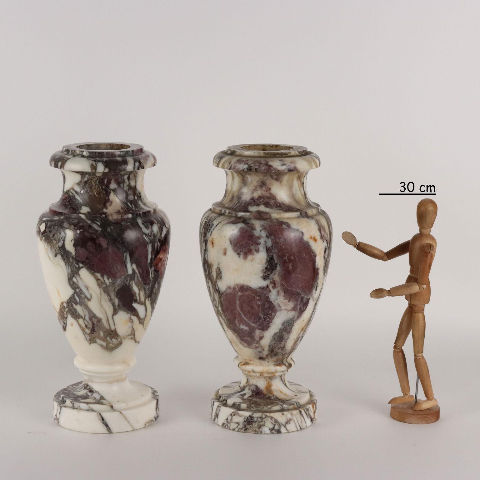 Pair of vases in Medici breccia marble.