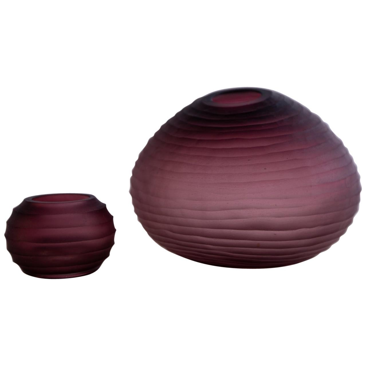 Pair of Vases of Murano Bordeaux, Signed, 1980s For Sale