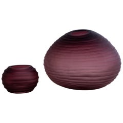 Retro Pair of Vases of Murano Bordeaux, Signed, 1980s