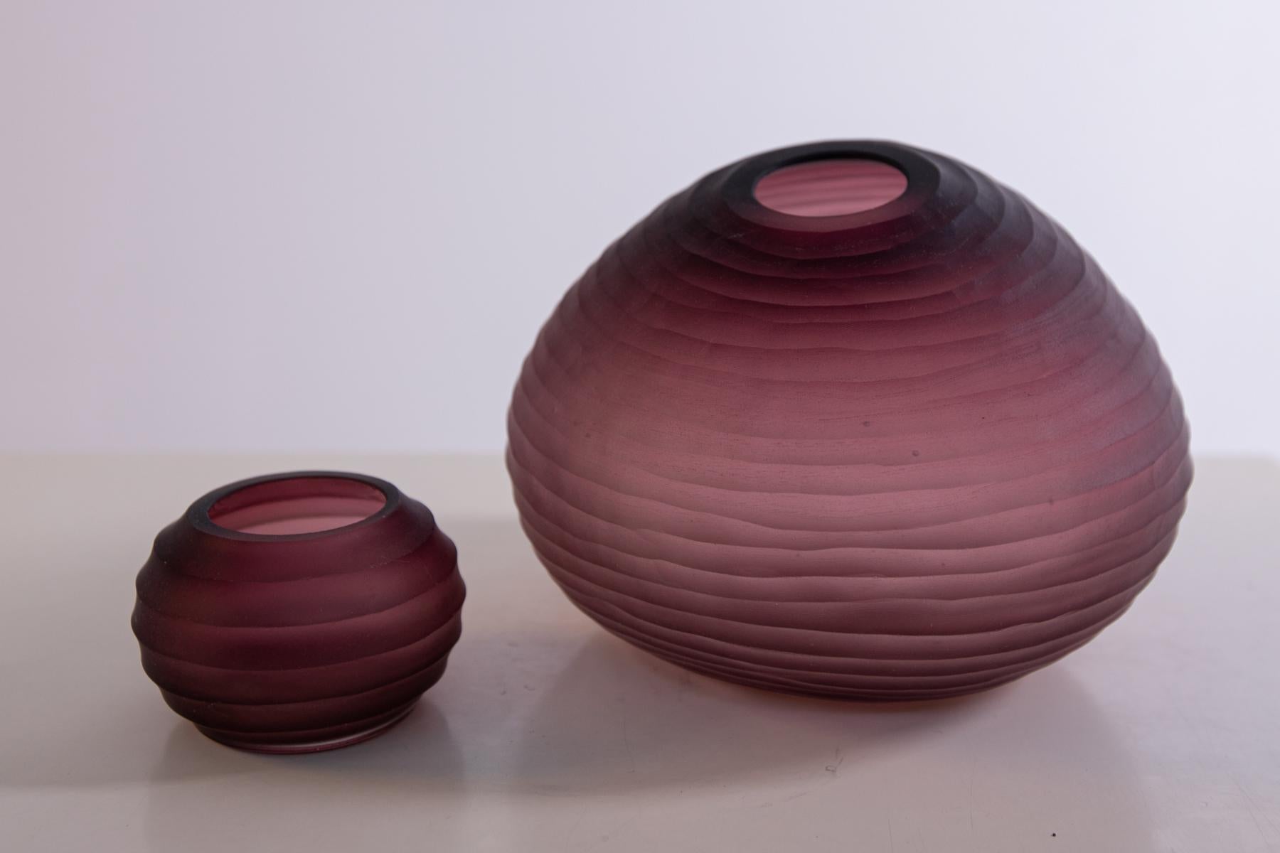 Organic Modern Pair of Vases of Murano Bordeaux, Signed, 1980s