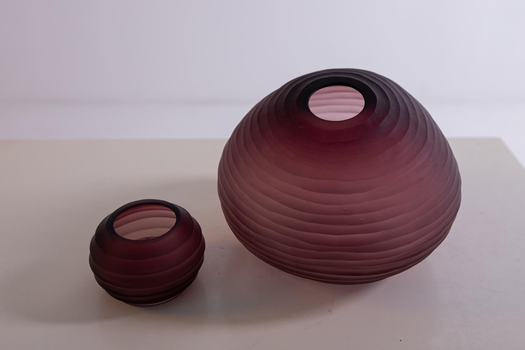 Italian Pair of Vases of Murano Bordeaux, Signed, 1980s
