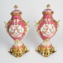 Pair Of Vases, Painted Porcelain With Gilded Bronze Mounts, 19th Century.