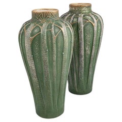 Pair of Vases Paul Dachsel Art Nouveau Amphora circa 1906 Ivory Porcelain Green