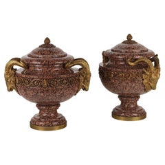 Pair of Vases Pink Granite Napoleon III France 19th Century Antiques