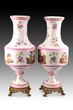 Pair of Vases, Porcelain, Metal, 19th Century