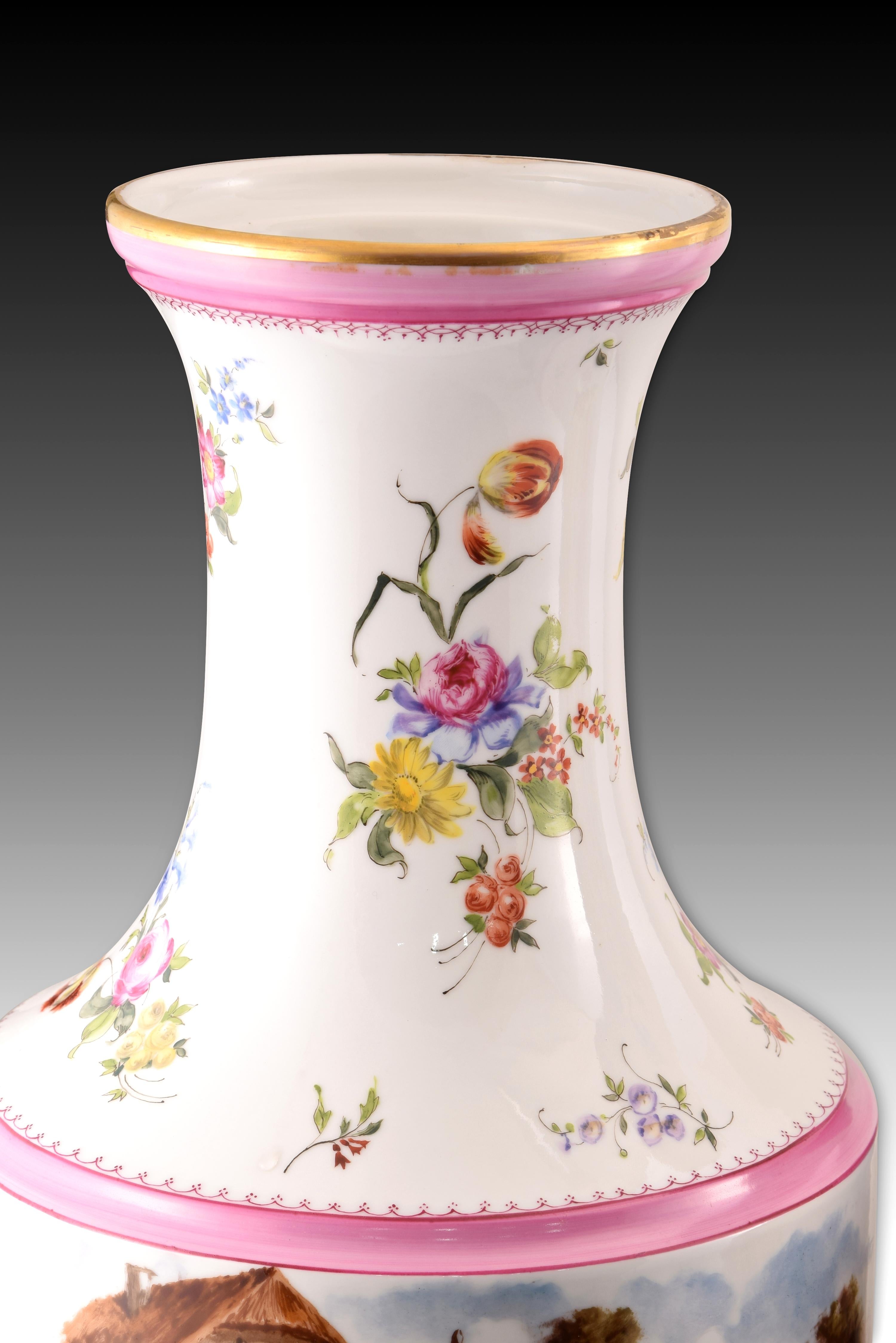 Pair of Vases, Porcelain, Metal, 19th Century In Good Condition For Sale In Madrid, ES