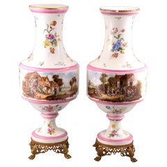 Pair of Vases, Porcelain, Metal, 19th Century