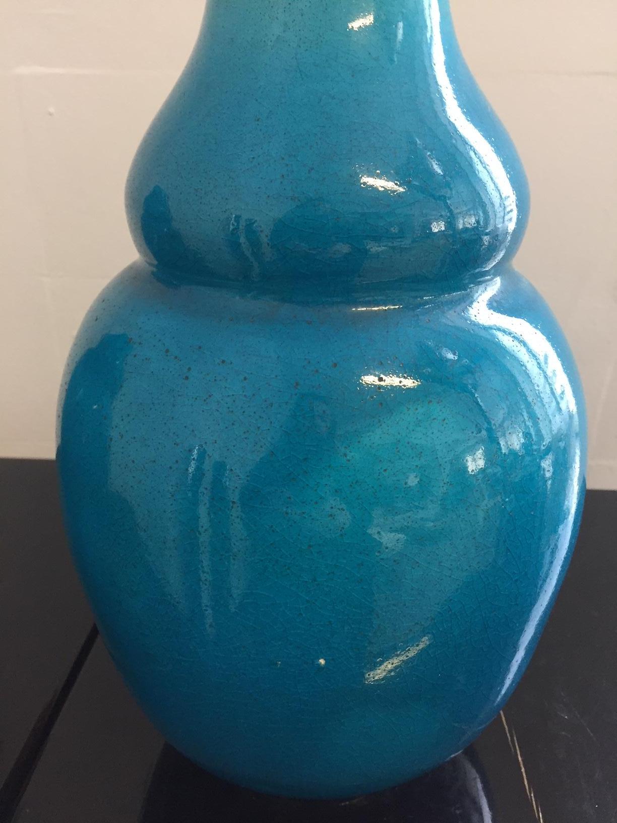 Céramique Paire de vases Vallauris France couleur turquoise en vente