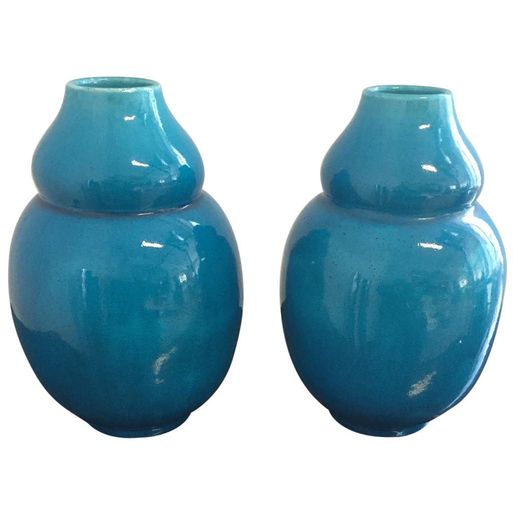 Paire de vases Vallauris France couleur turquoise