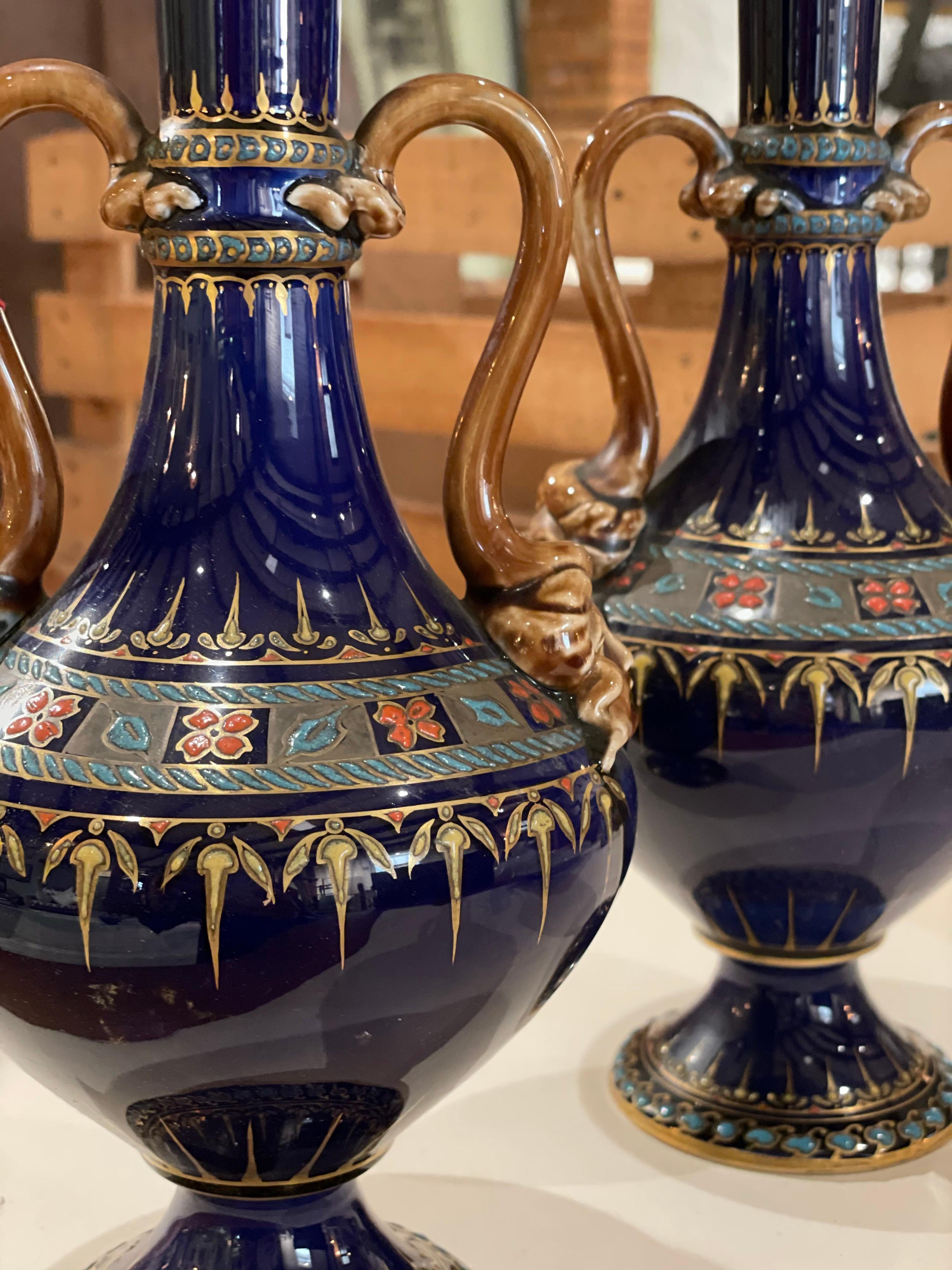 Arts and Crafts Pair of Vases, Villeroy & Boch Mettlach, circa 1885