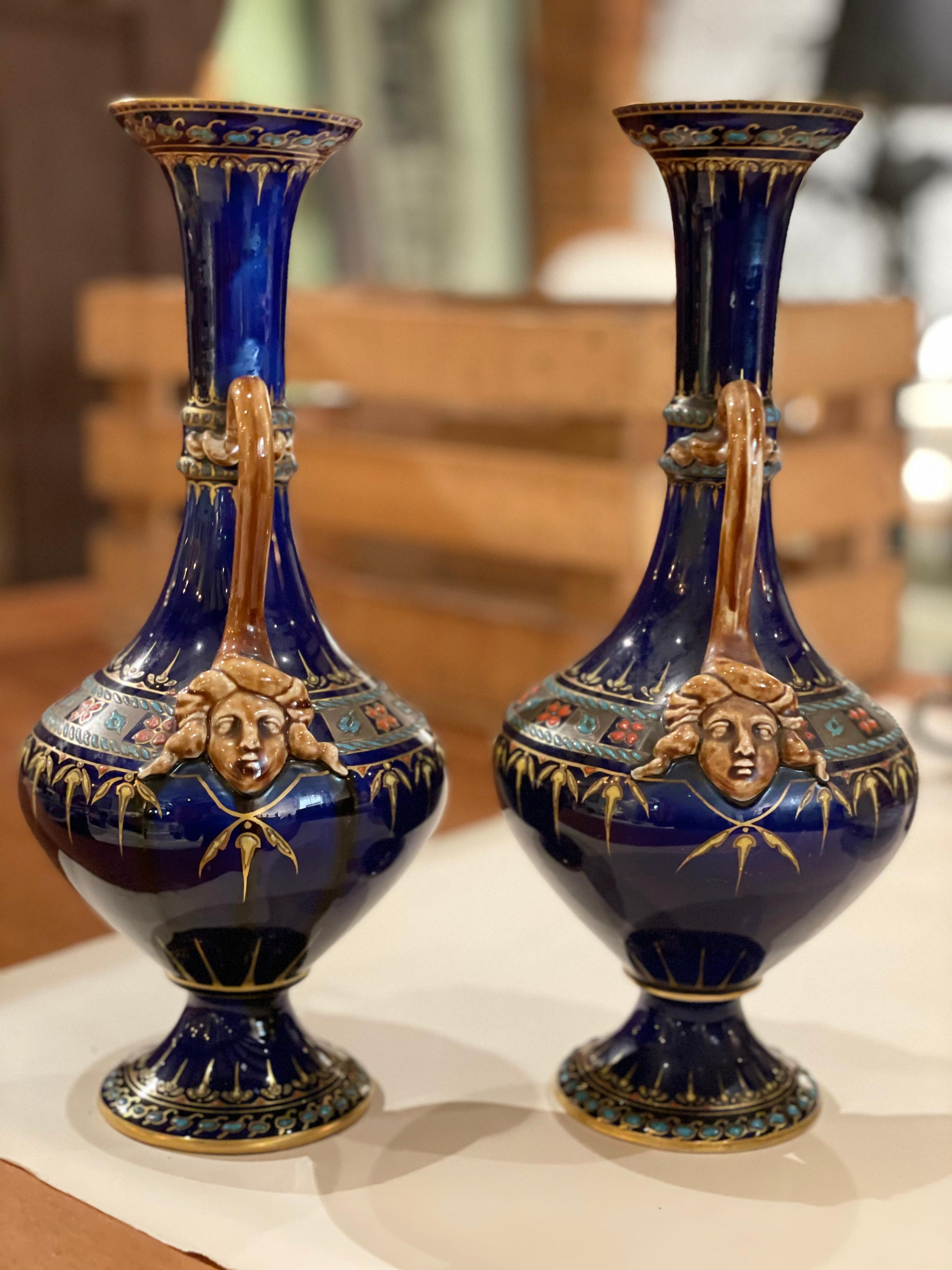 German Pair of Vases, Villeroy & Boch Mettlach, circa 1885