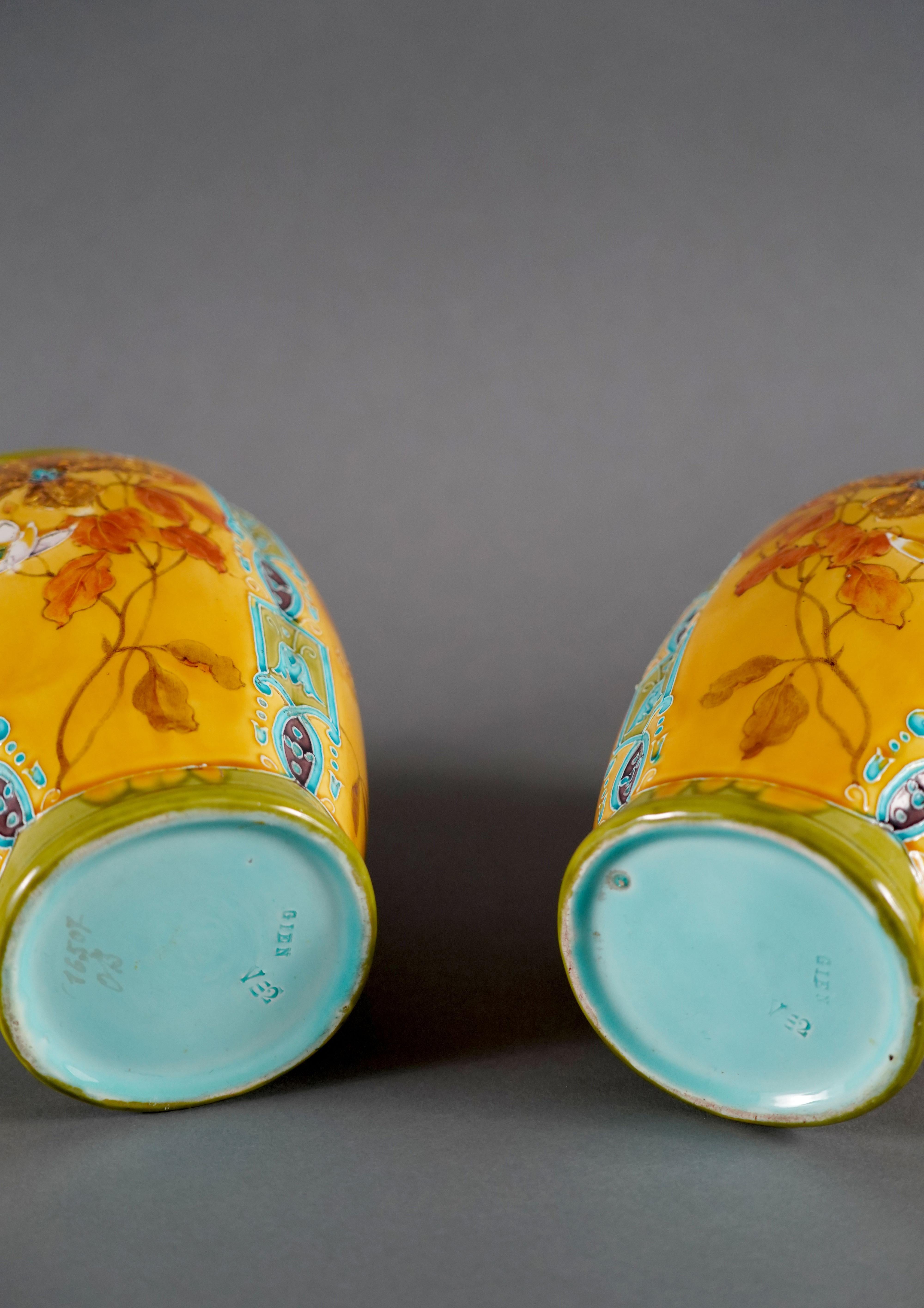 Late 19th Century Pair of Vases with Bouquets, Gien Manufacture, France, C1880 For Sale