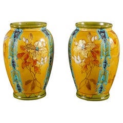 Antique Pair of Vases with Bouquets, Gien Manufacture, France, C1880