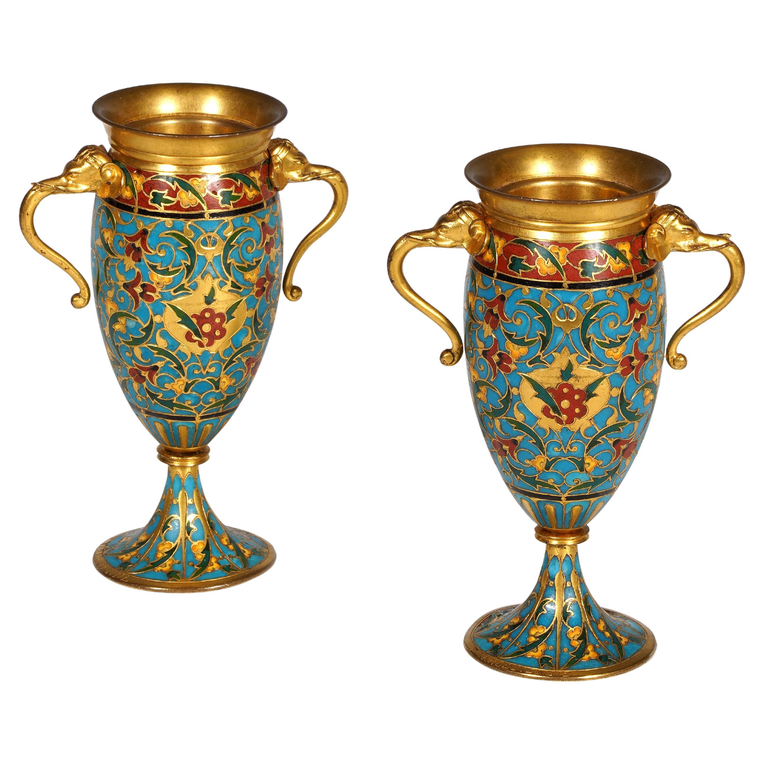 Paire de vases avec éléphants par F. Barbedienne, France, vers 1880