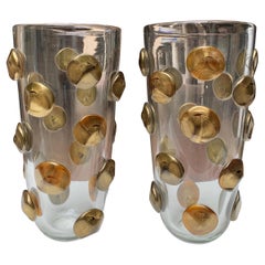 Pair of Vases with Golden Murano Glass Pellets, 1980