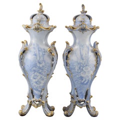 Pair of vases with lids. Enameled porcelain. Royal Bonn, Germany, 20th century