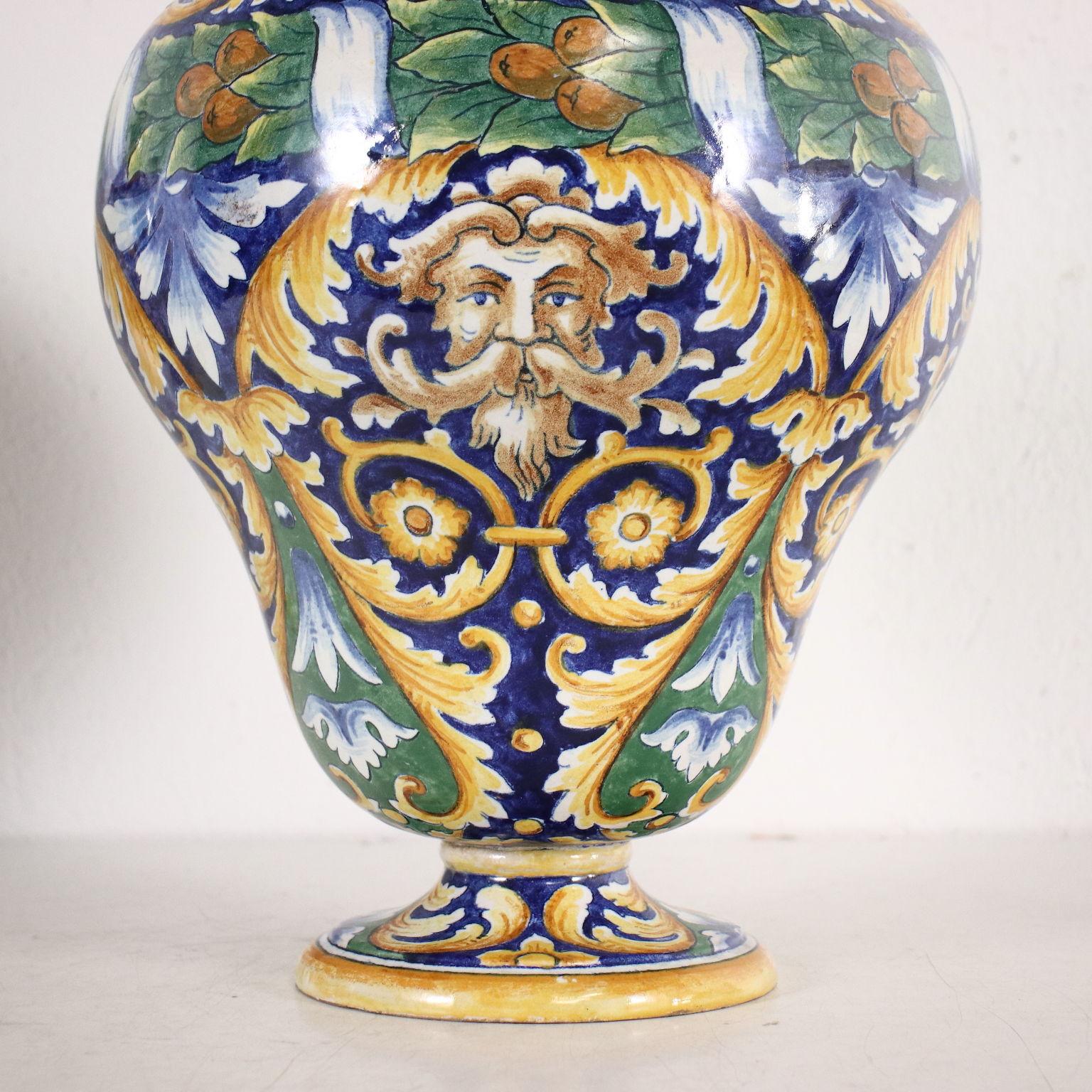 Majolica Pair of Vases with Lids
