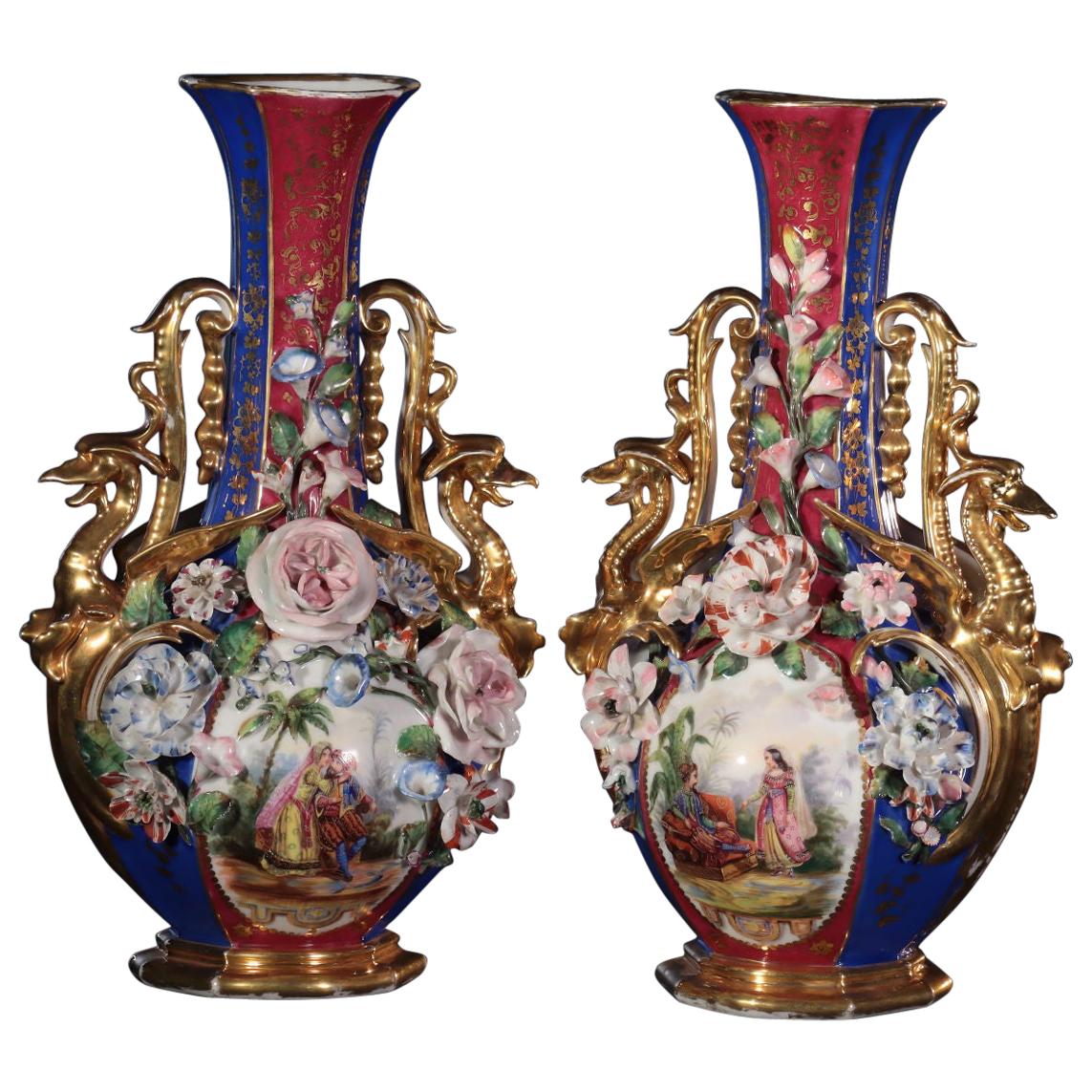 Pair of Vases with Oriental Figures, Attributed to Jacob Petit