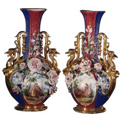 Antique Pair of Vases with Oriental Figures, Attributed to Jacob Petit