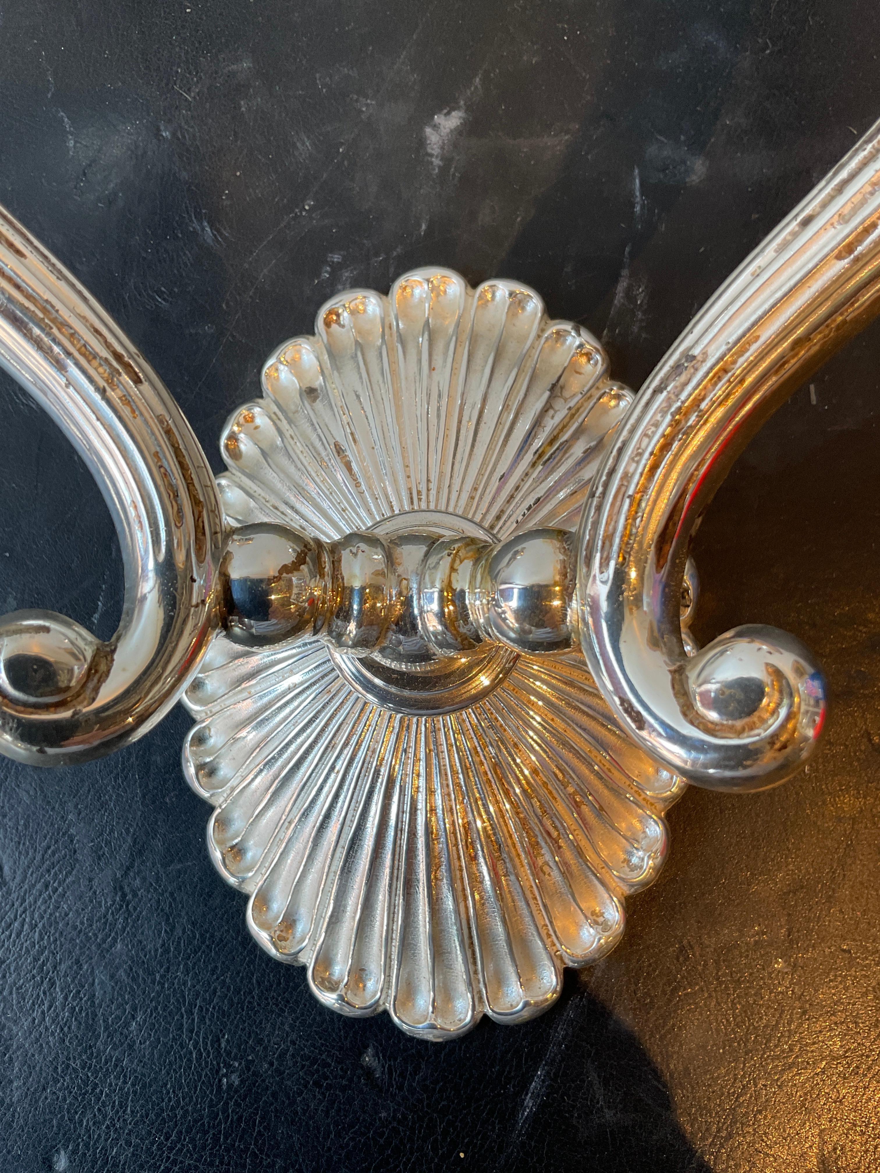 Pair Of Vaughn Silver Plate Double Arm Sudbury sconces For Sale 4