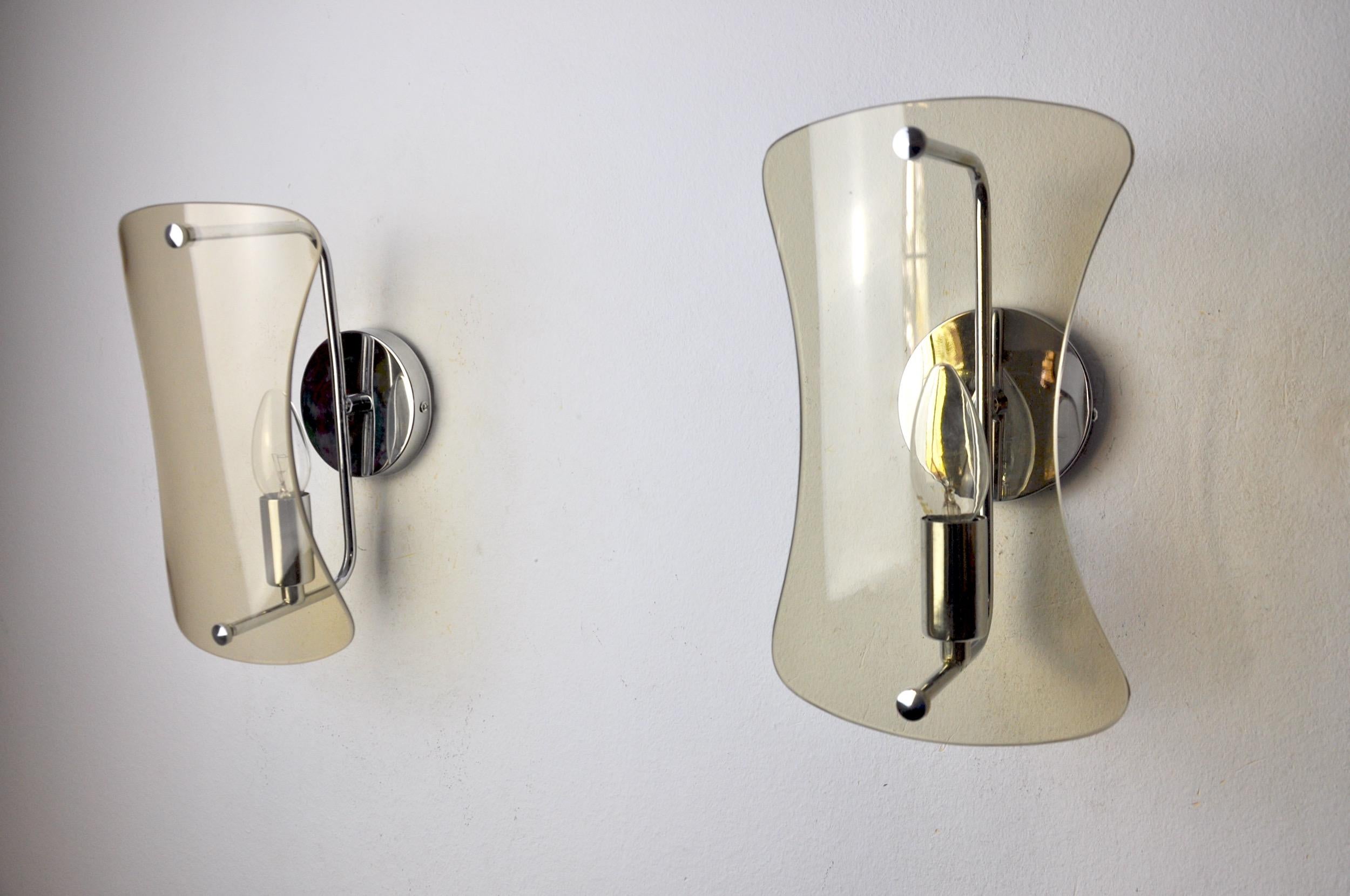 Italian Pair of Veca Black Sconces, Murano Glass, Italy, 1960 For Sale