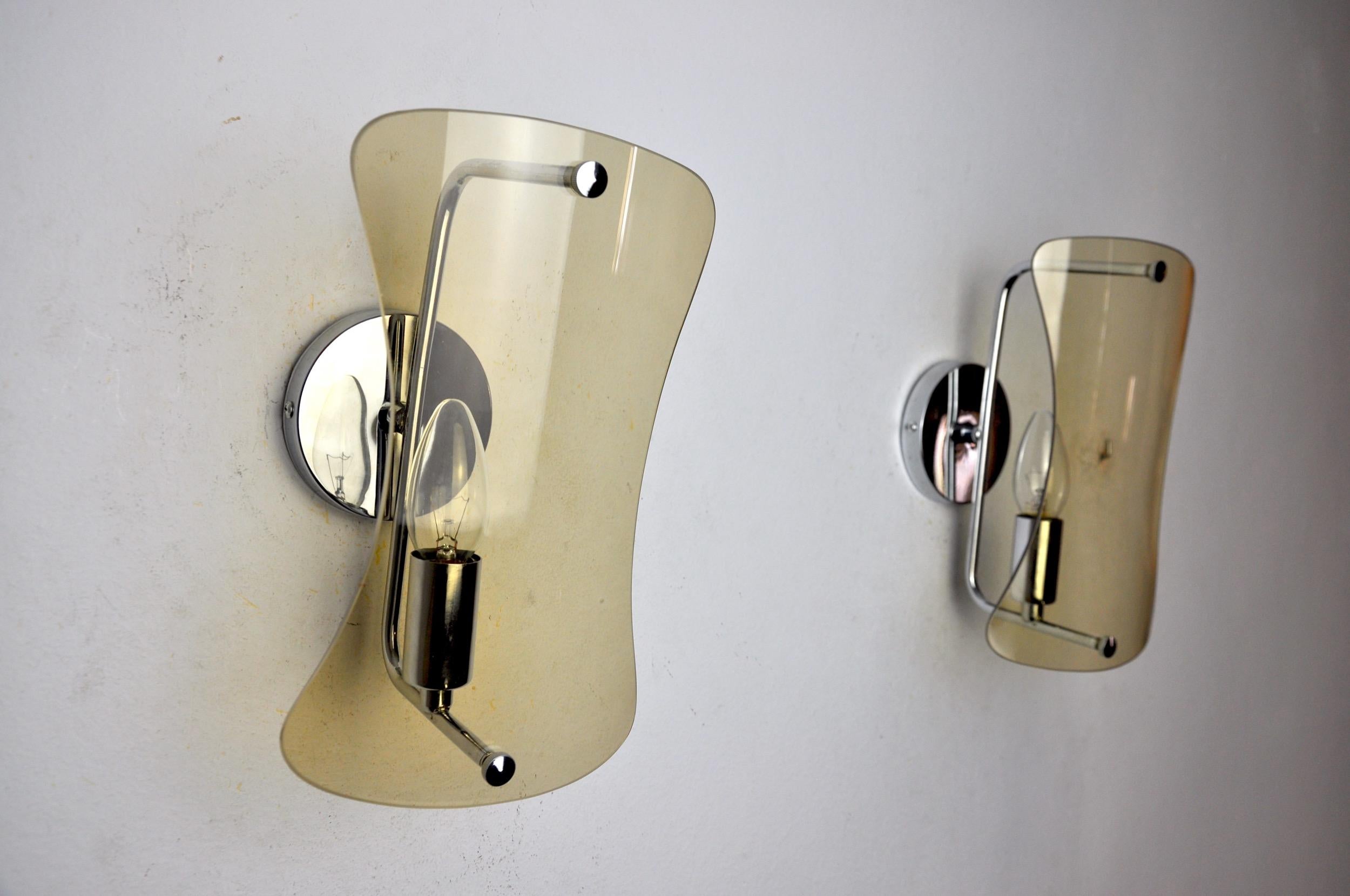 Pair of Veca Black Sconces, Murano Glass, Italy, 1960 In Good Condition For Sale In BARCELONA, ES