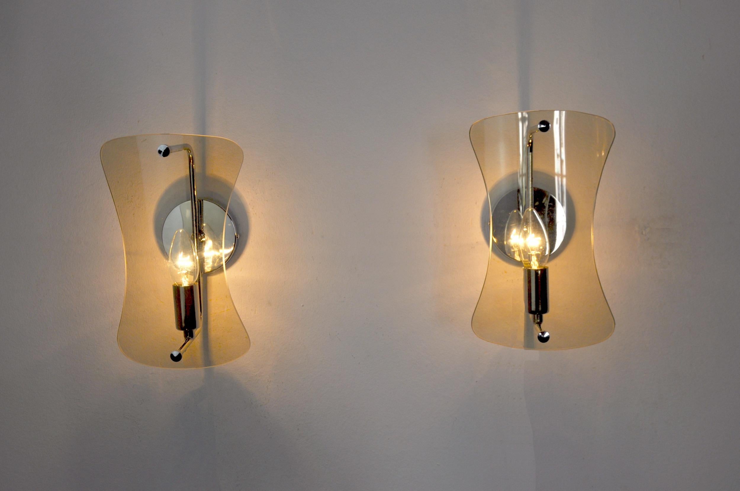 Mid-20th Century Pair of Veca Black Sconces, Murano Glass, Italy, 1960 For Sale