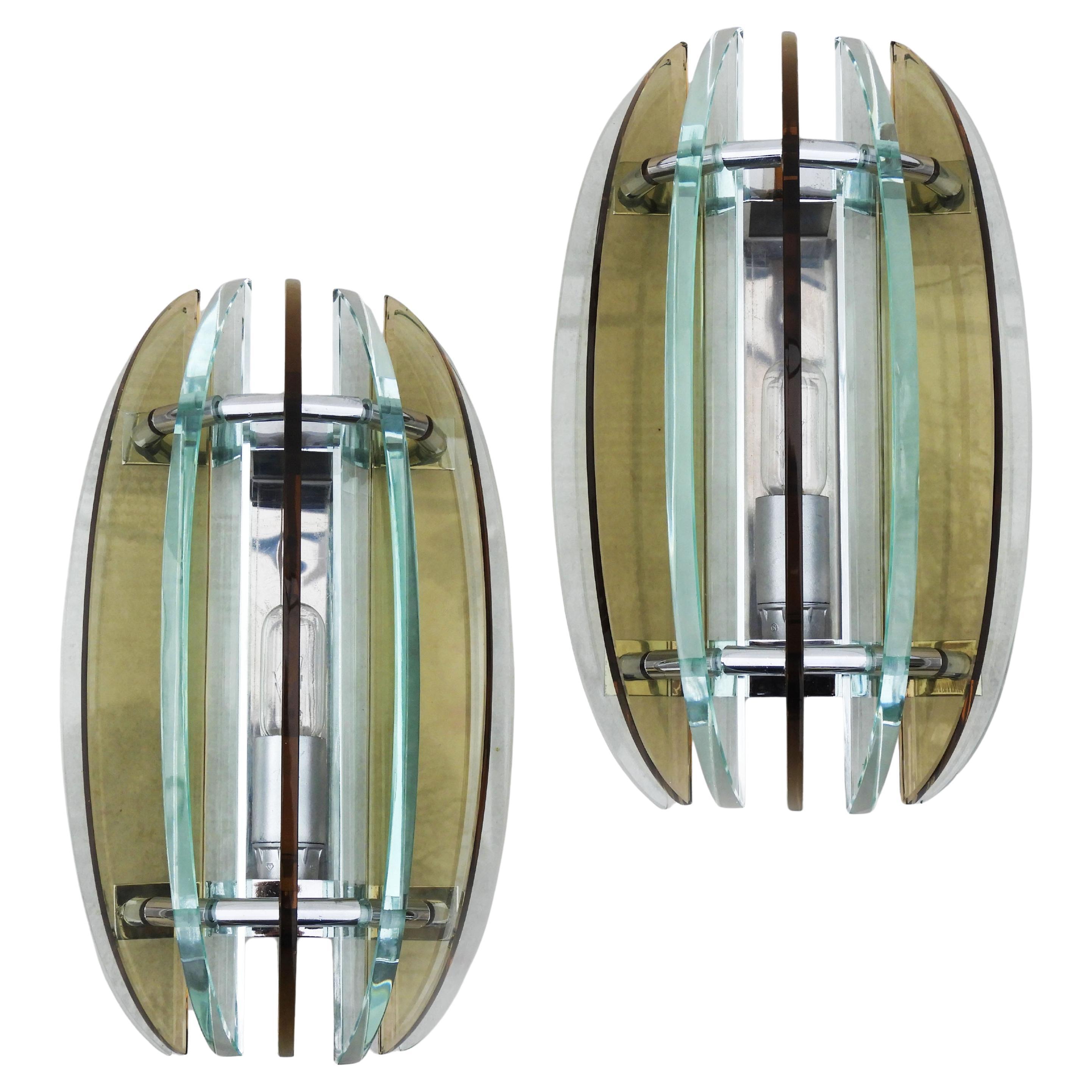 Pareja de Apliques de Cristal Veca Mediados de Siglo, Italia, C1970