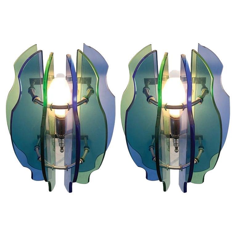 Pair of Veca Mid-Century Modern Italian Glass Sconces