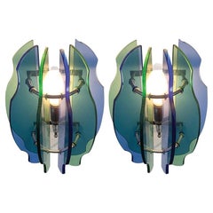 Pair of Veca Mid-Century Modern Italian Glass Sconces