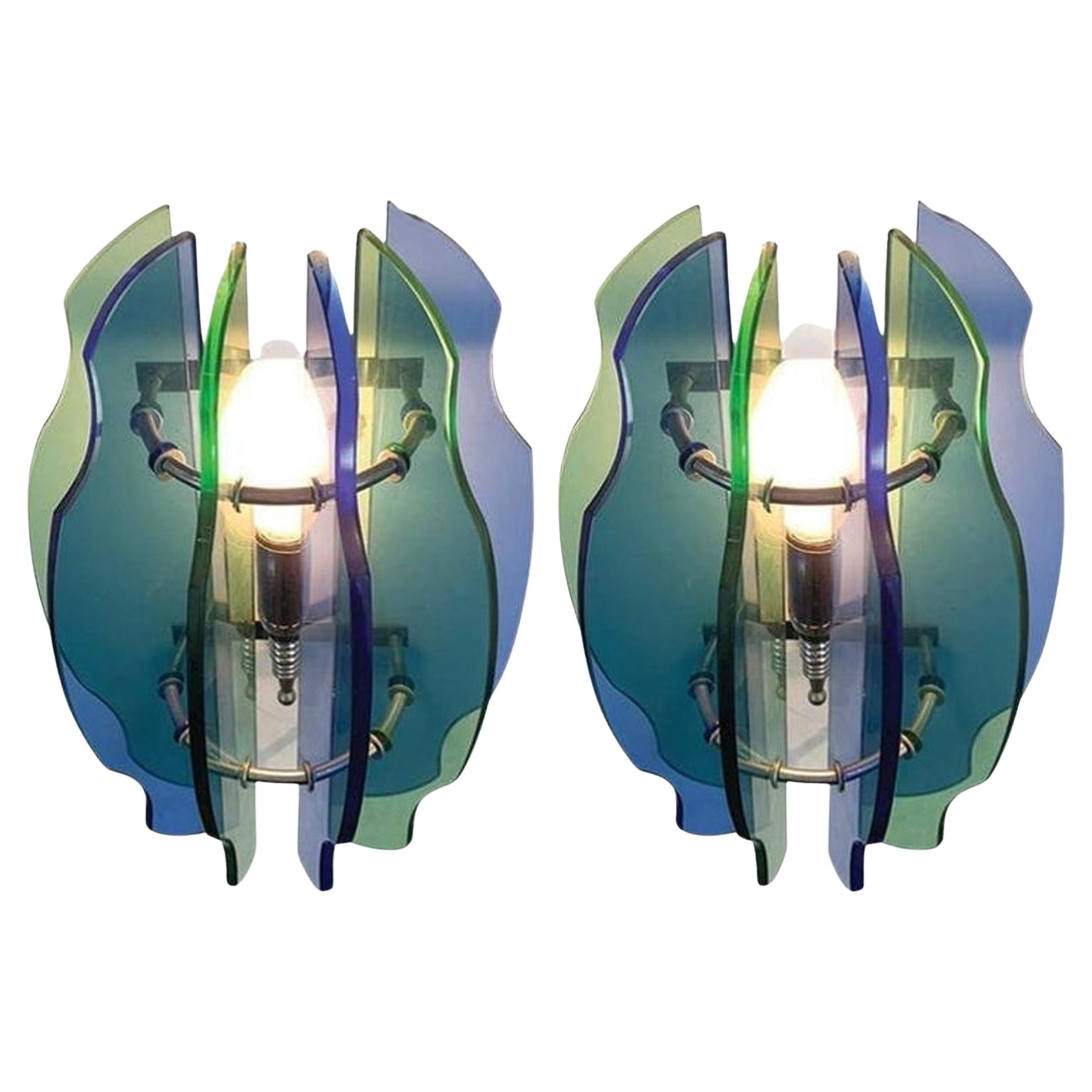 Coppia di lampade in vetro italiane Veca della metà del secolo scorso