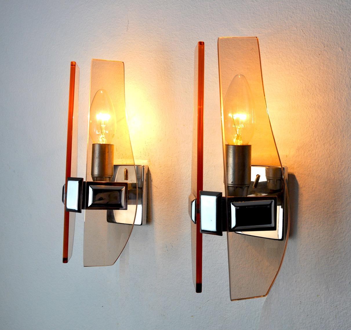 Mid-20th Century Pair of Veca Rose Sconces, Murano Glass, Italy, 1960 For Sale
