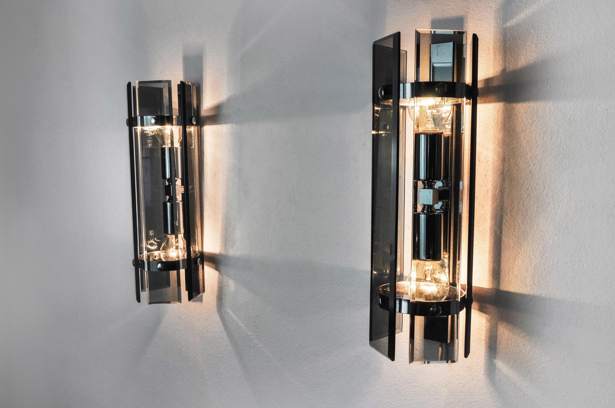 Late 20th Century Pair of Veca Sconces, Murano Beveled Glass, Italy, 1970 For Sale