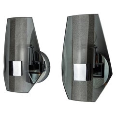 Paire d'appliques Veca, verre noir de Murano, Italie 1970