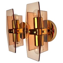 Pair of pink Veca Wall Lamps in Murano Glass, Italy, 1970