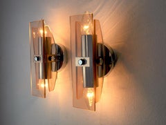 Pair of Veca Wall Lamps in Pink Murano Glass, Italy, 1970
