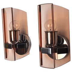 Pair of Veca Wall Lamps in Pink Murano Glass, Italy, 1970