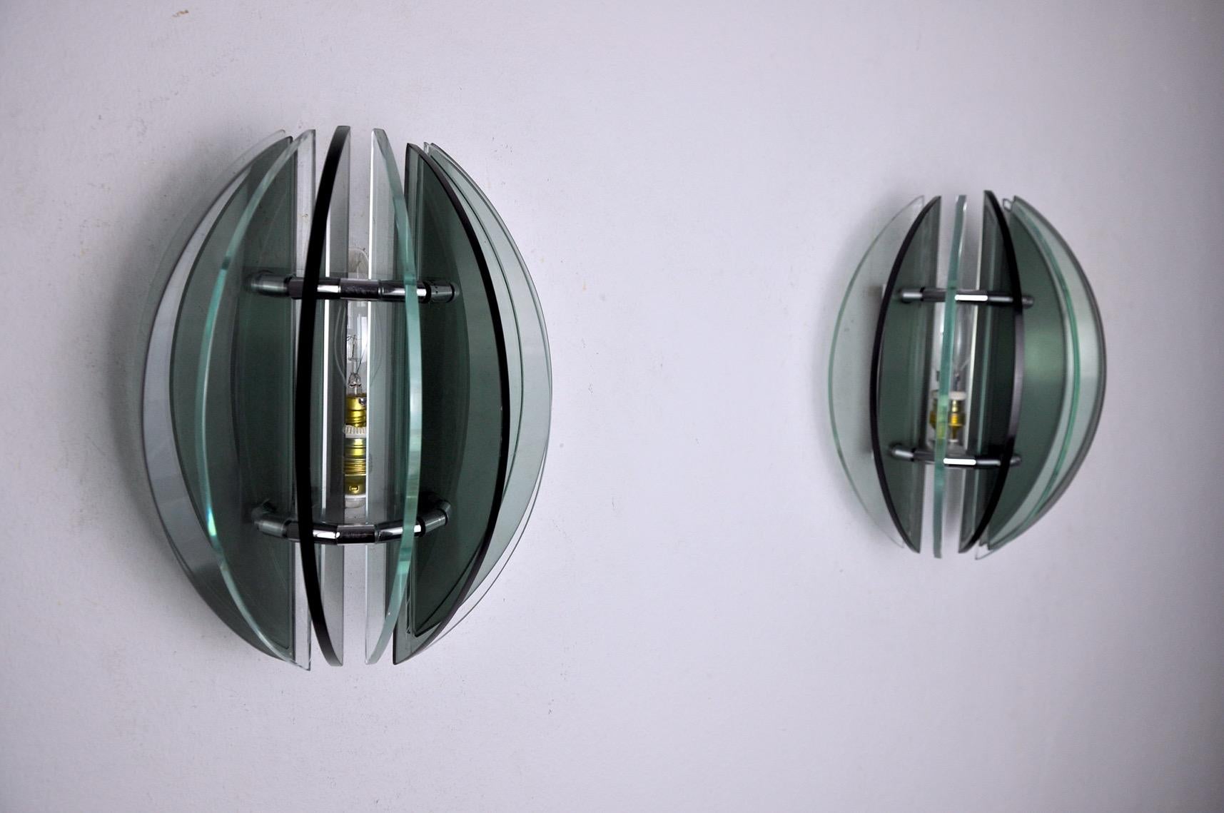 Italian Pair of Veca Wall Lamps, Two-Tone Murano Glass, Italy, 1960 For Sale