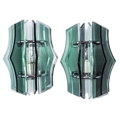 Paar Veca Wandleuchten, grünes Murano Glas, Italien 1970