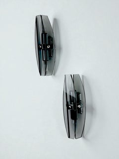 Juego de dos apliques de pared Veca, cristal de Murano negro, Italia, década de los 70