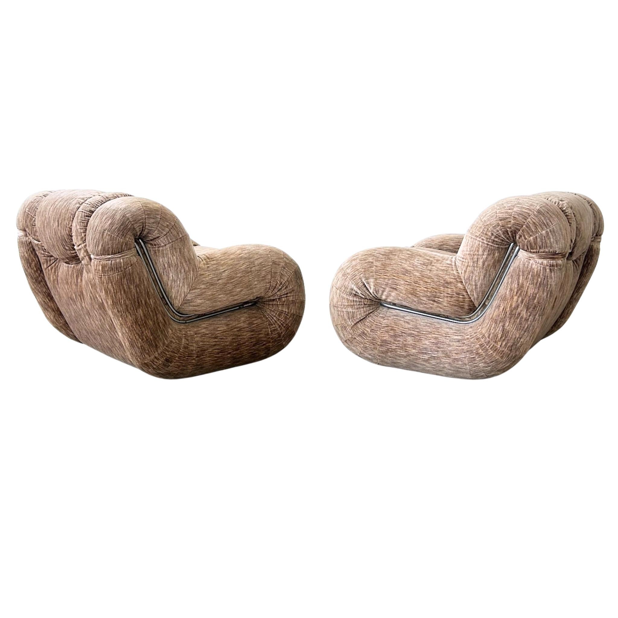 Paar 'Velasquez' Loungesessel in Kamel-Chenille von Mimo Padova, Italien, 1970er Jahre (Postmoderne) im Angebot