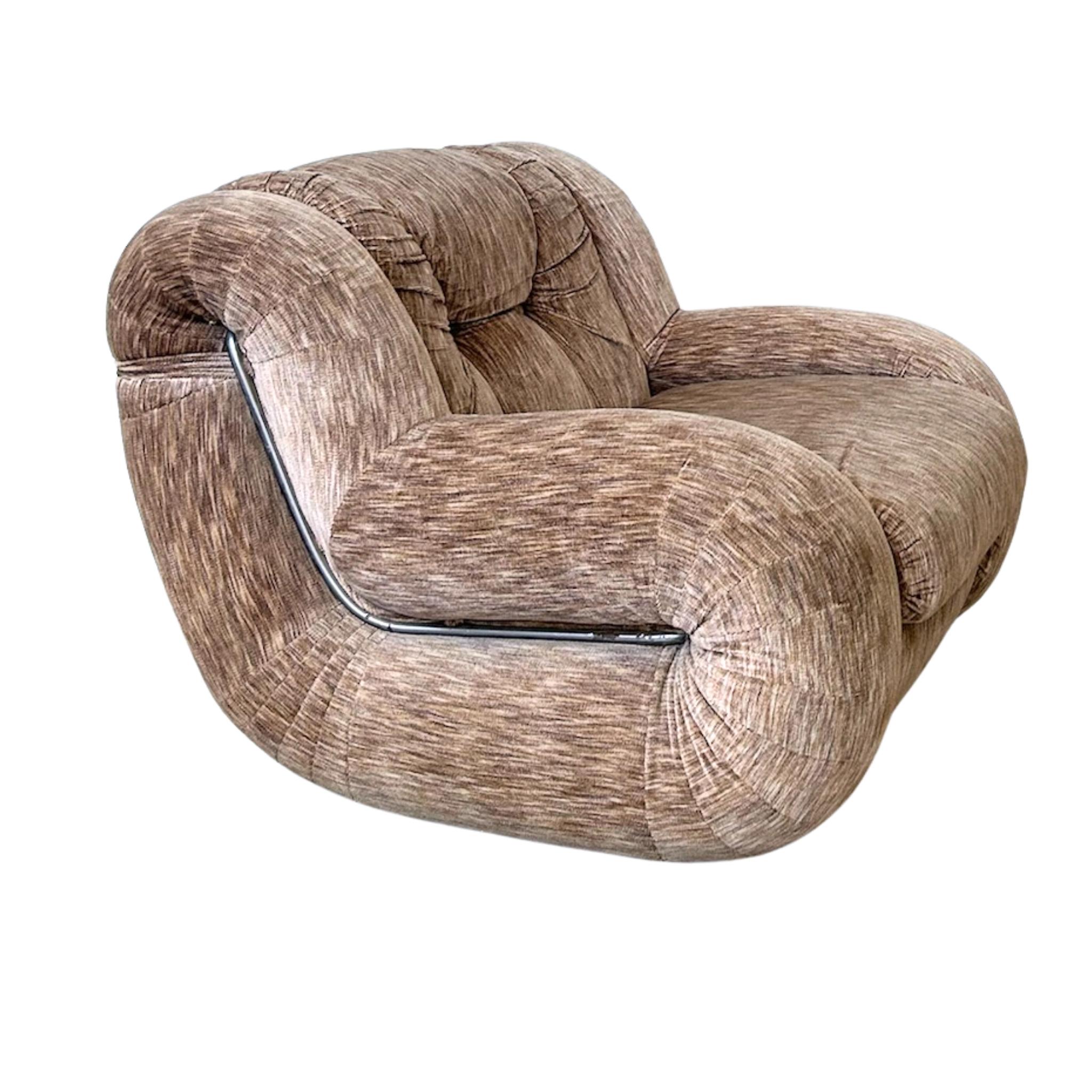 Paar 'Velasquez' Loungesessel in Kamel-Chenille von Mimo Padova, Italien, 1970er Jahre (Italienisch) im Angebot