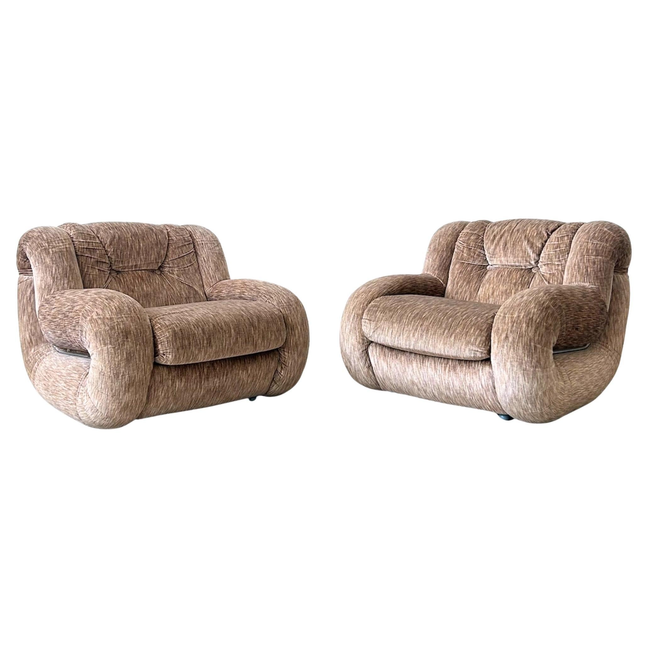 Paar 'Velasquez' Loungesessel in Kamel-Chenille von Mimo Padova, Italien, 1970er Jahre im Angebot