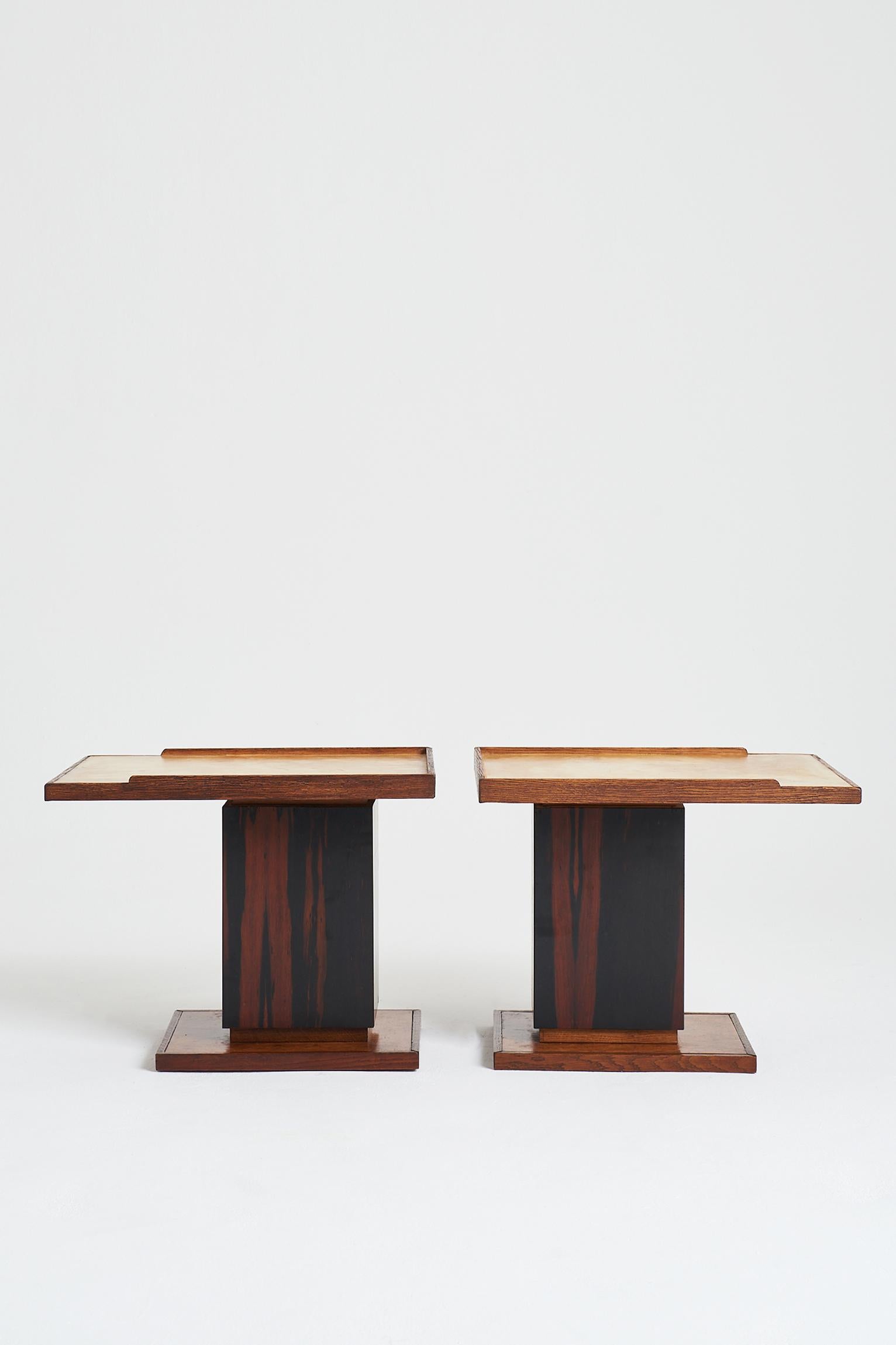 French Pair of Velum Side Tables in the manner of Paul-Dupré Lafon